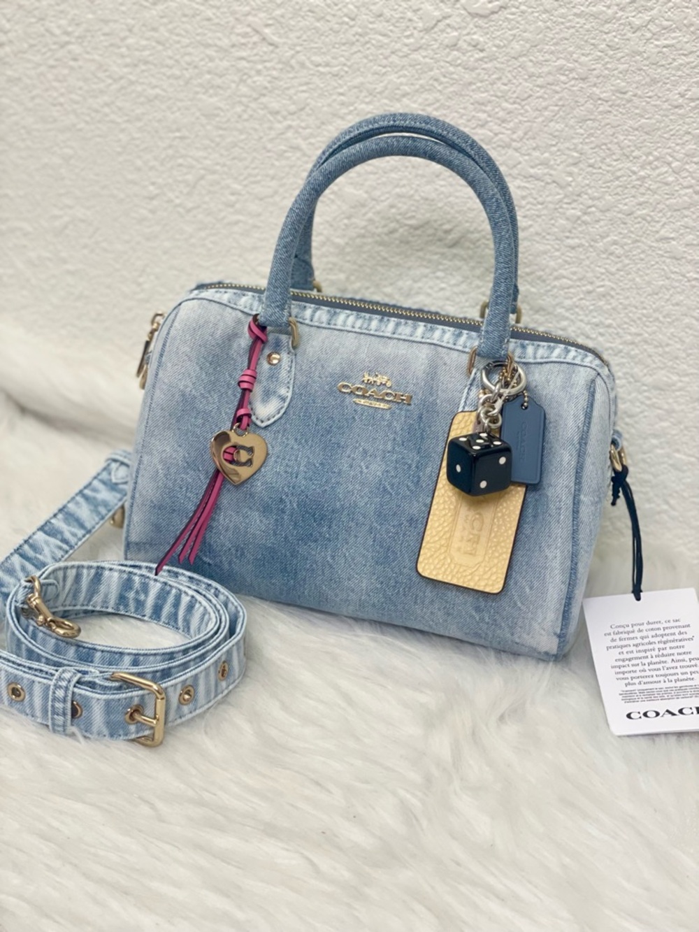 NWT Coach Rowan Satchel Bag In Denim With Charms CDY74 in Light Indigo - Picture 3 of 8